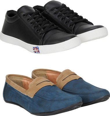 

Knot n Lace Combo Pack of 2 Loafers & Sneakers Casuals For Men(Multicolor, Black::bluebrown