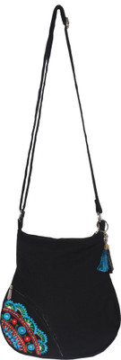 

Bag Factory Women Evening/Party Black Canvas Sling Bag