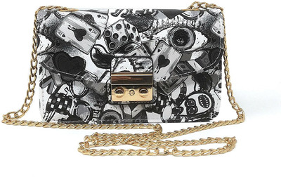

Di Grazia Women Casual Black, White PU, Polyester Sling Bag