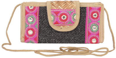 Aliado Women Casual Black Jute Sling Bag