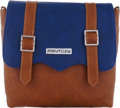 

Fantosy Women Casual Tan, Blue PU Sling Bag, Blue;tan