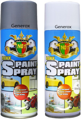 

Generox Hawk Silver and White Acrylic Based Spray Paint 400 ml (Set of 2) Silver, Gloss White Spray Paint 400 ml(Pack of 2)