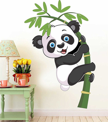 Wow Interiors 60 cm Panda on tree Removable Sticker(Pack of 1)