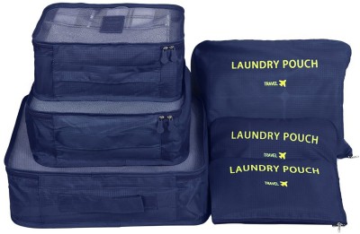 HOUSE OF QUIRK 6Pcs/1Set Polyester Travel Luggage Storage Bag (43.99 cm x 30 cm x 3.99 cm, Set of 6, Dark Blue)(Blue)