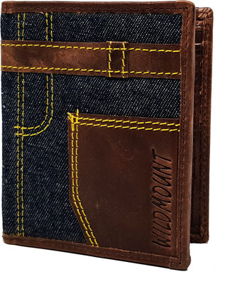 

Wildmount Men Brown Genuine Leather, Denim Wallet(12 Card Slots)