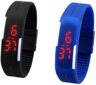 

TRUE KART Led Rubber Magnet Black & Blue Colour Combo Of Two Watch - For Men