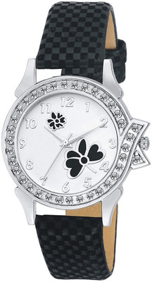 

Celora 322-Black Black White Dial Flower Diamond Watch - For Women