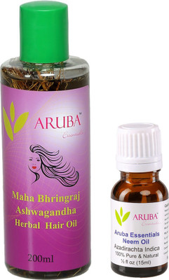 

Aruba Essentials Maha Bhringraj - Ashwagandha 200 ml & 15 ml Neem Herbal(Set of 2)