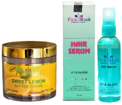

Pink Root Sweet Lemon Butter Cream 100gm and Hair Serum 100ml(Set of 2)