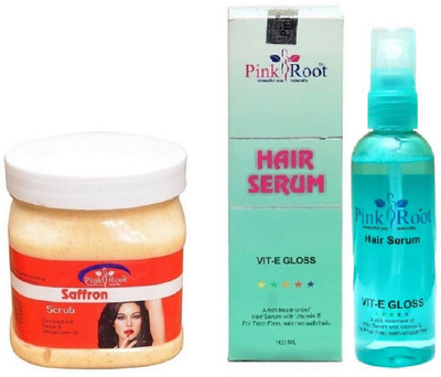 

Pink Root Saffron Scrub 500ml and Hair Serum 100ml(Set of 2)