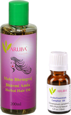

Aruba Essentials Maha Bhringraj Amla – Brahmi 200 ml & 15 ml Camphor Herbal(Set of 2)