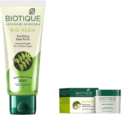 

BIOTIQUE BIO Neem Purifying Face Wash, Coconut Whitening & Brightening Cream(Set of 2)