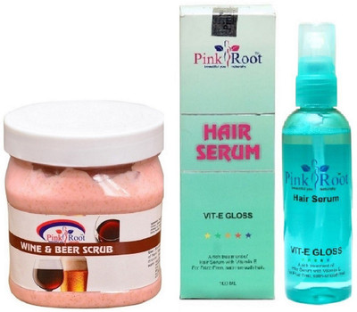 

Pink Root Wine & Beer Scrub 500ml and Hair Serum 100ml(Set of 2)