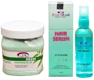 

Pink Root Neem Scrub 500ml and Hair Serum 100ml(Set of 2)