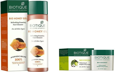 

BIOTIQUE BIO Honey Gel Refreshing Foaming Face cleanser , Coconut Whitening & Brightening Cream(Set of 2)