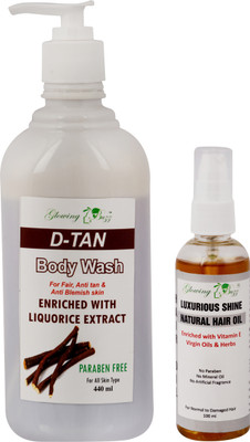 Glowing Buzz Combo Of D Tan Body Wash And Luxurious Shine Natural