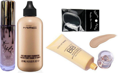 

Studio fix combo Silicon Puff&Kylie Matte Liquid,ColorBar BB,Mac Face & Body Foundation(Set of 4)