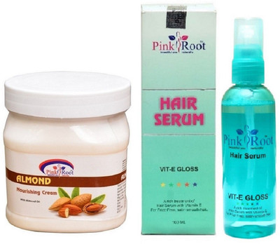Pink Root Almond Nourishing Cream 500ml and Hair Serum 100ml(Set of 2)