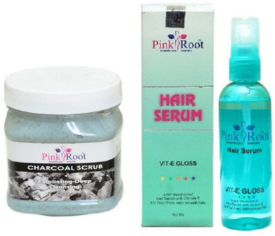 

Pink Root Charcoal Scrub 500ml and Hair Serum 100ml(Set of 2)