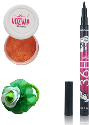 

Vozwa Copper Eyeshadow Shimmer Powder, Pen Eyeliner Waterproof and Band(Set of 3)