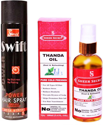 

SIMCO SWIFT HAIR SPRAY 250 ML with SHEER SECRET PURE COLD PRESSED THANDA OIL 100 ML(Set of 2)