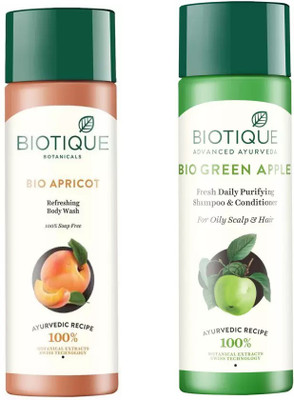 

BIOTIQUE BIO Apricot Refreshing Body Wash, Green Apple Fresh Daily Purifying Shampoo and Conditioner(Set of 2)