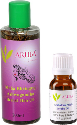 

Aruba Essentials Maha Bhringraj - Ashwagandha 200 ml & 15 ml Jojobo Herbal(Set of 2)