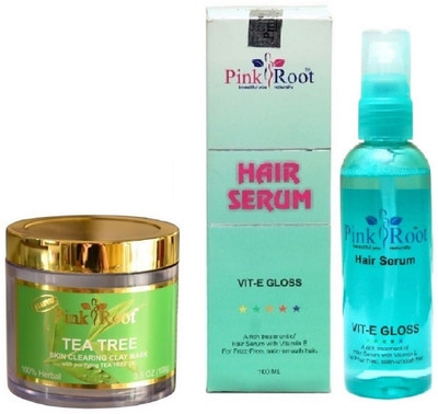 

Pink Root Tea Tree Skin Clearing Clay Mask 100gm and Hair Serum 100ml(Set of 2)