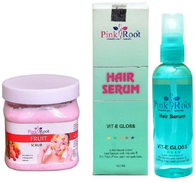 

Pink Root Fruit Scrub 500ml and Hair Serum 100ml(Set of 2)