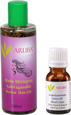 Aruba Essentials Maha Bhringraj - Ashwagandha 200 ml & 15 ml Onion Herbal(Set of 2)