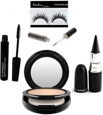 

studio fix combo Eyelashes&Mac Studio Fix Compact,Eyelashes & Silver Glitter Eyeliner & Stick Kajal & Haute & Naughty Mascara Of Mac(Set of 5)