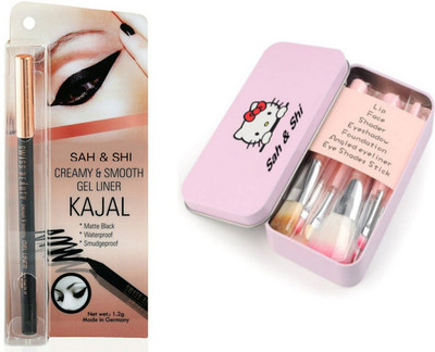 

Sah&Shi Creamy & Smoothy Gel Liner Kajal (Waterproof,Smudgeproof,jet Black) With Set of 7 Make-up Brushes(Set of 2)
