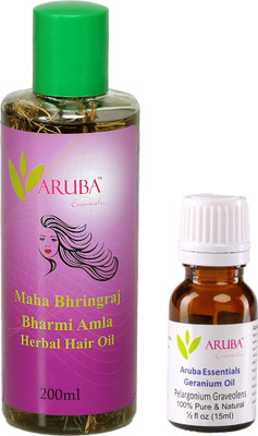 

Aruba Essentials Maha Bhringraj Amla – Brahmi 200 ml & 15 ml Geranium Herbal(Set of 2)