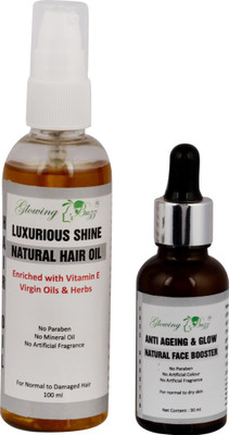 

Glowing Buzz Combo of Anti-Ageing Glow & Natural Face Booster and Luxurious Shine Natural hair Oil(Set of 1)