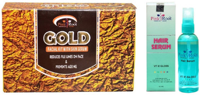 

Pink Root Gold Facial Kit 83gm and Hair Serum 100ml(Set of 2)