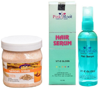 

Pink Root Sandal Scrub 500ml and Hair Serum 100ml(Set of 2)