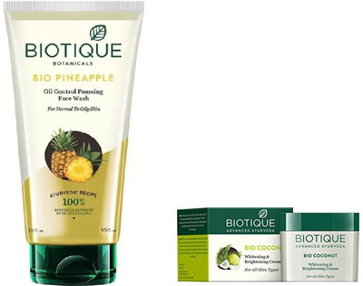 

BIOTIQUE BIO Pineapple Oil Control Foaming Face Wash, Coconut Whitening & Brightening Cream(Set of 2)