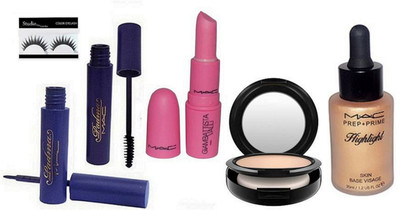 

studio fix combo Eyelashes& Studio Fix Compact,Giambattista Valli Pink Lipstick & Mac Prep+Prime Highlight Skin Base Visage & Padma Eyeliner & Mascara(Set of 6)