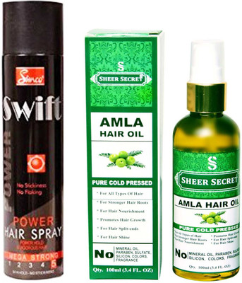 

SIMCO SWIFT HAIR SPRAY 250 ML with SHEER SECRET PURE COLD PRESSED AMLA HAIR OIL 100 ML(Set of 2)