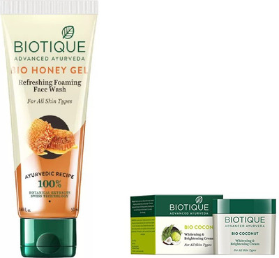 

BIOTIQUE BIO Honey Gel Face Wash, Coconut Whitening & Brightening Cream(Set of 2)
