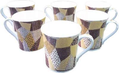 

UPC Mug / Cup set of 6 A3 Bone China(Multicolor, Pack of 6)