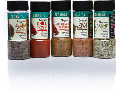 

Organica Masala Combo Combo(ORGANIC CHAT MASALA- 75gm, PAOBHAJI MASALA- 75gm, CHILLI POWDER- 75gm & JEERA POWDER- 75gm)