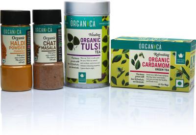 

Organica Mixed Combo Combo(ORGANIC CHAT MASALA- 125 gm, HALDI POWDER- 75gm, ORGANIC TULSI TEA- 75gm & CARDAMOM GREEN TEA BAG- 25 pcs)
