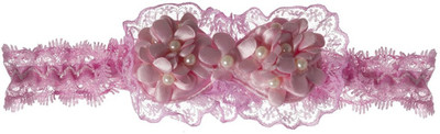

Smartcraft Baby Elastic Lace Headband with 3 Flowers & Pearls - Pink Head Band(Pink)