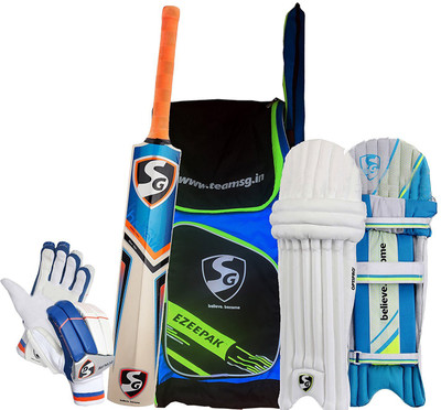 

SG Batting Cricket Kit Combo (Ezeepak Kitbag + RSD Spark Kashmir Willow bat, Full Size + Optipro Legguard + Ecolite Batting Gloves) Cricket Kit(Bat Size: Long Handle (Age Group 15+ Years))