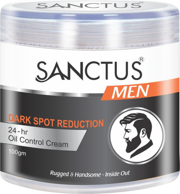 

SANCTUS Dark Spot Reduction 24-hr Oil Control Cream For MEN - 100gm (Advanced Non-Sticky formula with Herbal Actives) - Paraben & SLS Free(100 g)