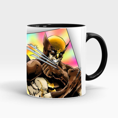 MUGKIN S5- Marvel Superhero Wolverine & Deadpool Official Printed (Inner & handle Black) Ceramic Coffee Mug(350 ml)