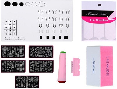 

Royalkart Mega Combo Kit Of Nail Art Tools 3D Nail Art Stamping Image Plates (CF Plate), Double-Sided Stamper & Metal Scraper, Nail Buffer, Nail Strips & Nail Art Silicone Soft Foldable Washable Stamp Mat (Multicolor)(multi)