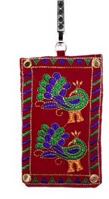

Unique Fashion Ethnic Embroidered Mirror Design Red Velvet Mobile Pouch With Waist Clip For Girls / Women’s Mobile Pouch(Red)