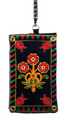 

Unique Fashion Ethnic Embroidered Mirror Design Black Velvet Mobile Pouch With Waist Clip For Girls / Women’s Mobile Pouch(Black)